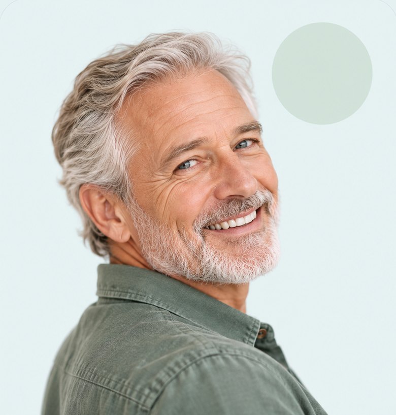 Smiling older man with gray hair and beard