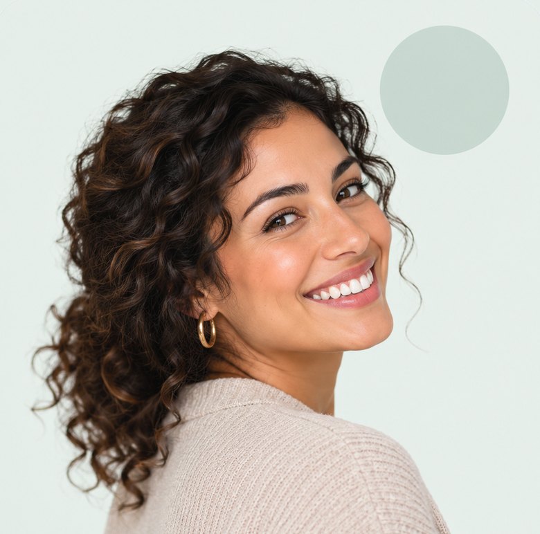 Smiling woman with curly hair